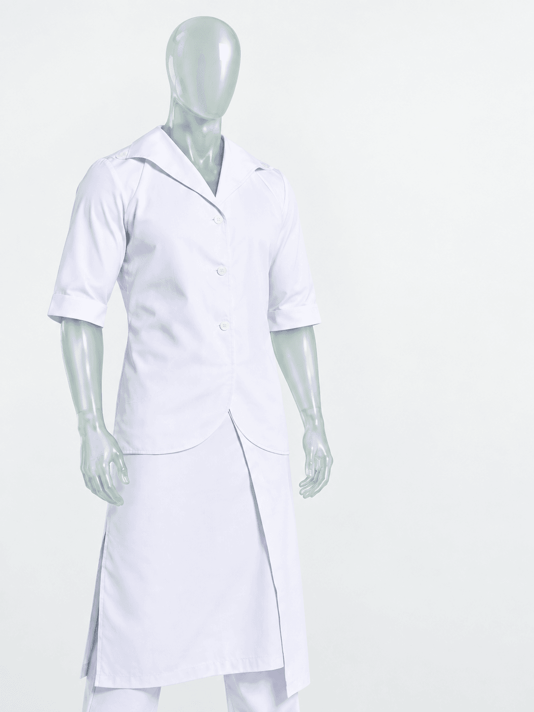 Vestimentas da linha Clean Wear — alimentícia em manequim de vidro fosco
