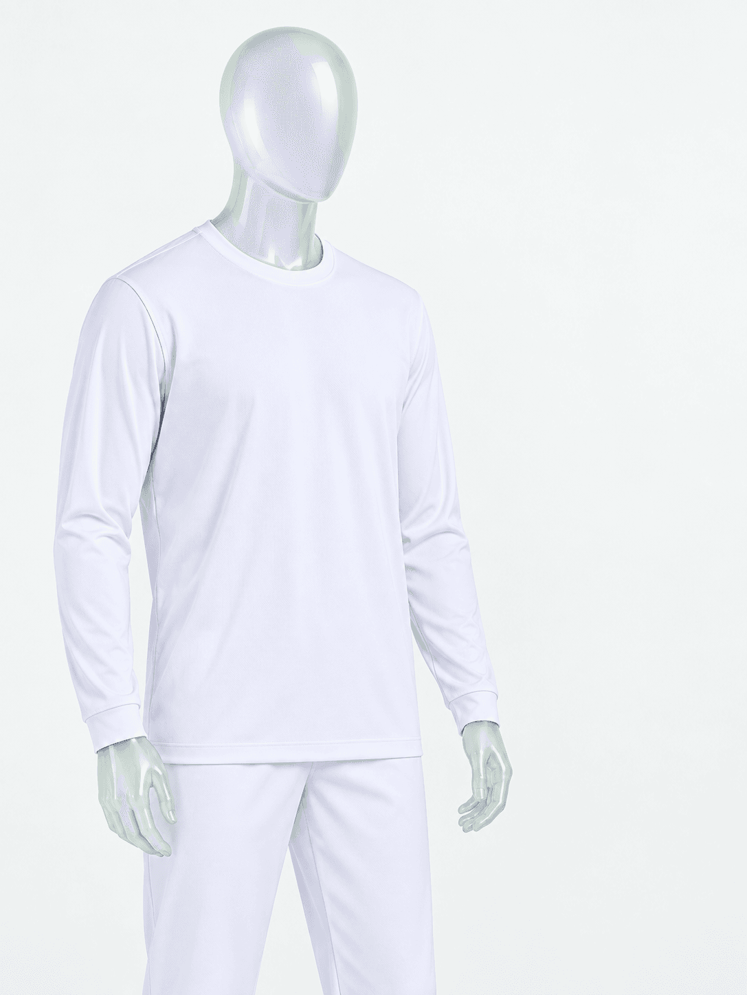 Vestimentas da linha Clean Wear — hospitalar em manequim de vidro fosco