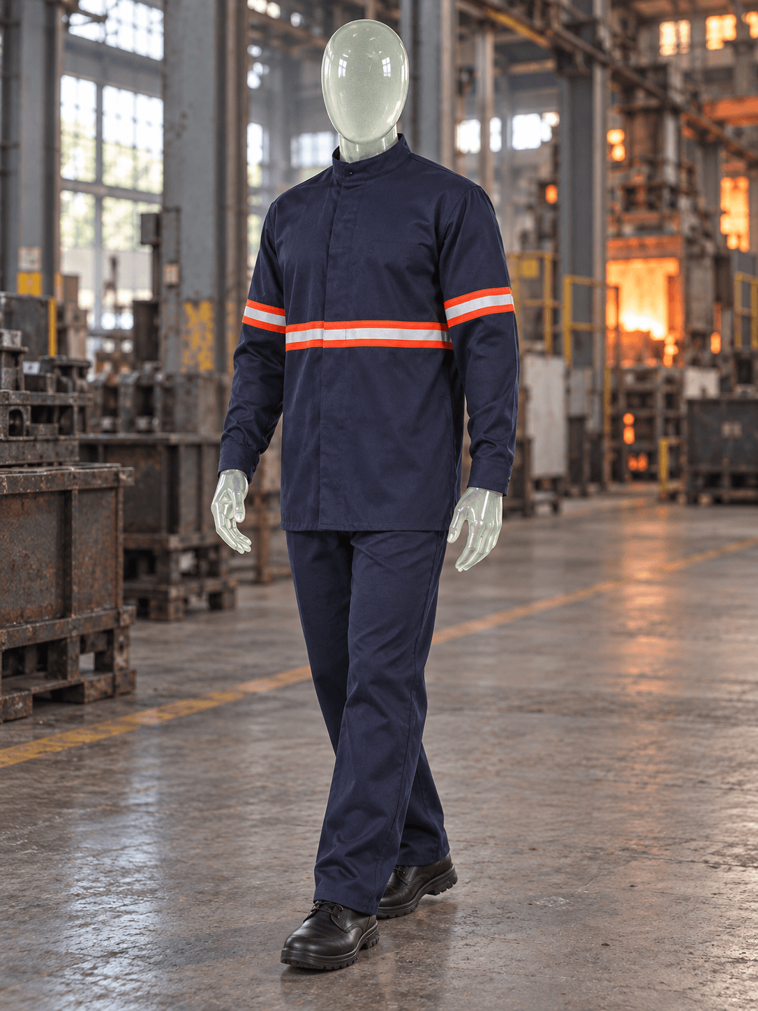Manequim de vidro vestindo Thermic Wear — calor em cenário de trabalho, imagem ilustrativa da linha