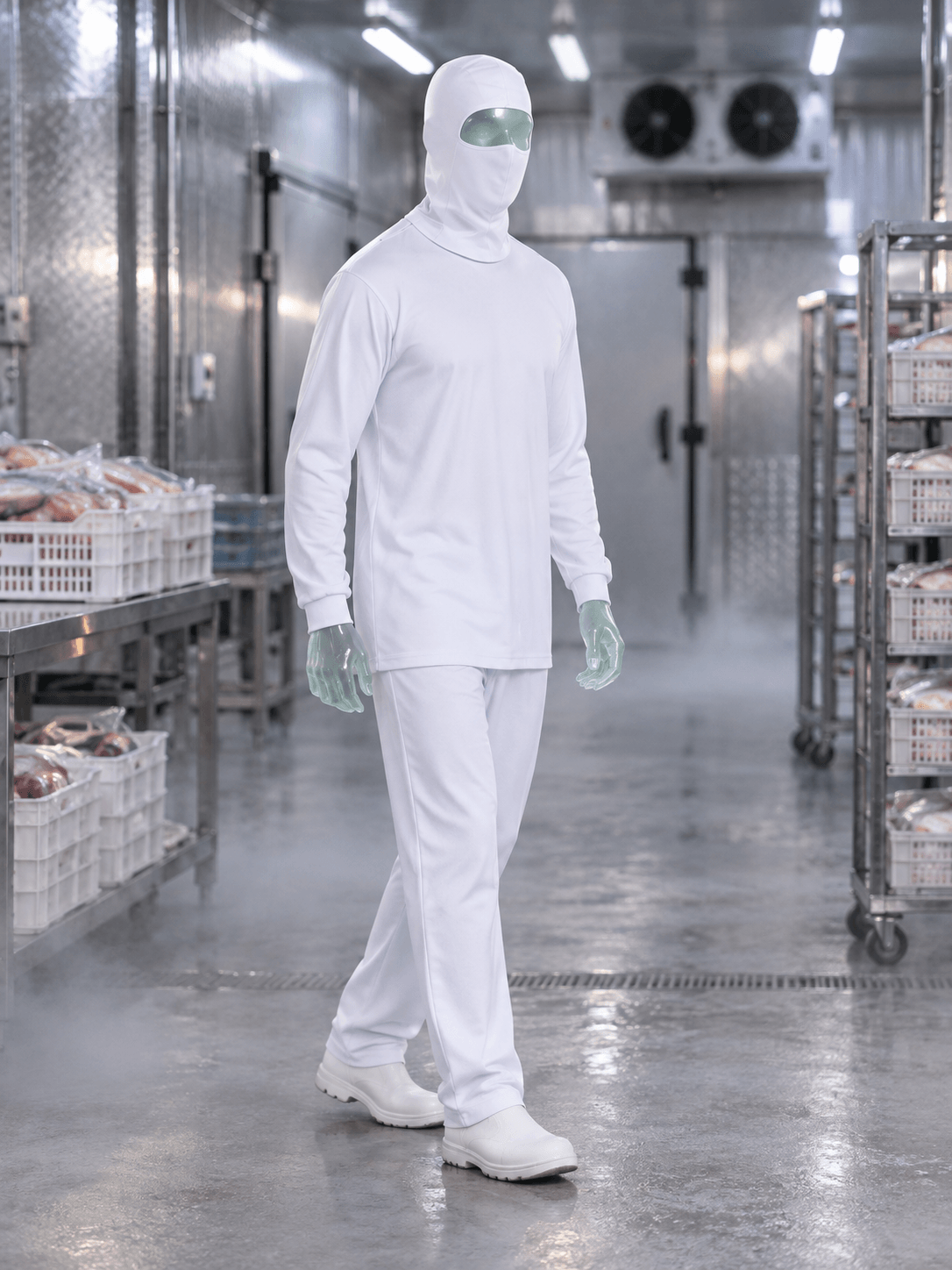 Manequim de vidro vestindo Thermic Wear — frio em cenário de trabalho, imagem ilustrativa da linha