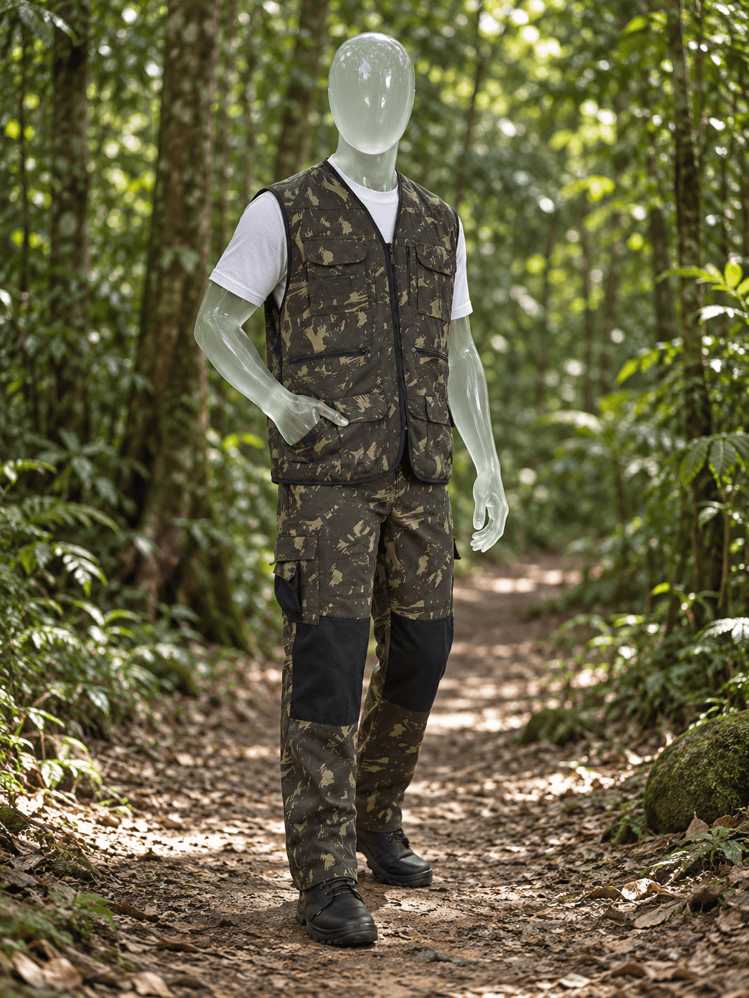 Manequim de vidro vestindo Adventure Wear em cenário de trabalho, imagem ilustrativa da linha